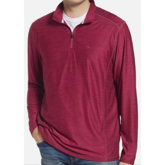 TOMMY BAHAMA Mens Pullover 4XLT Red Burgundy IslandZone 1/4 Zip Stretch Mock Nec - Picture 1 of 12